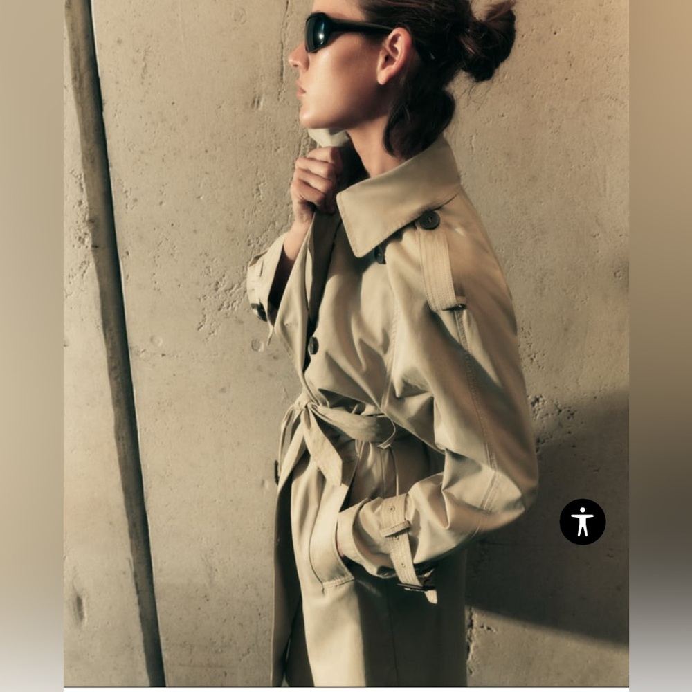 Zara Tan Trench Coat with Belted Waist and Wide Lapels